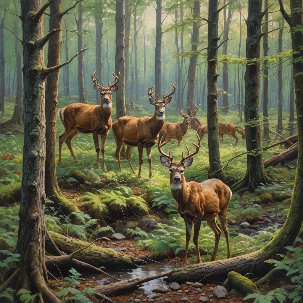 Deer in Woods Oil Painting
