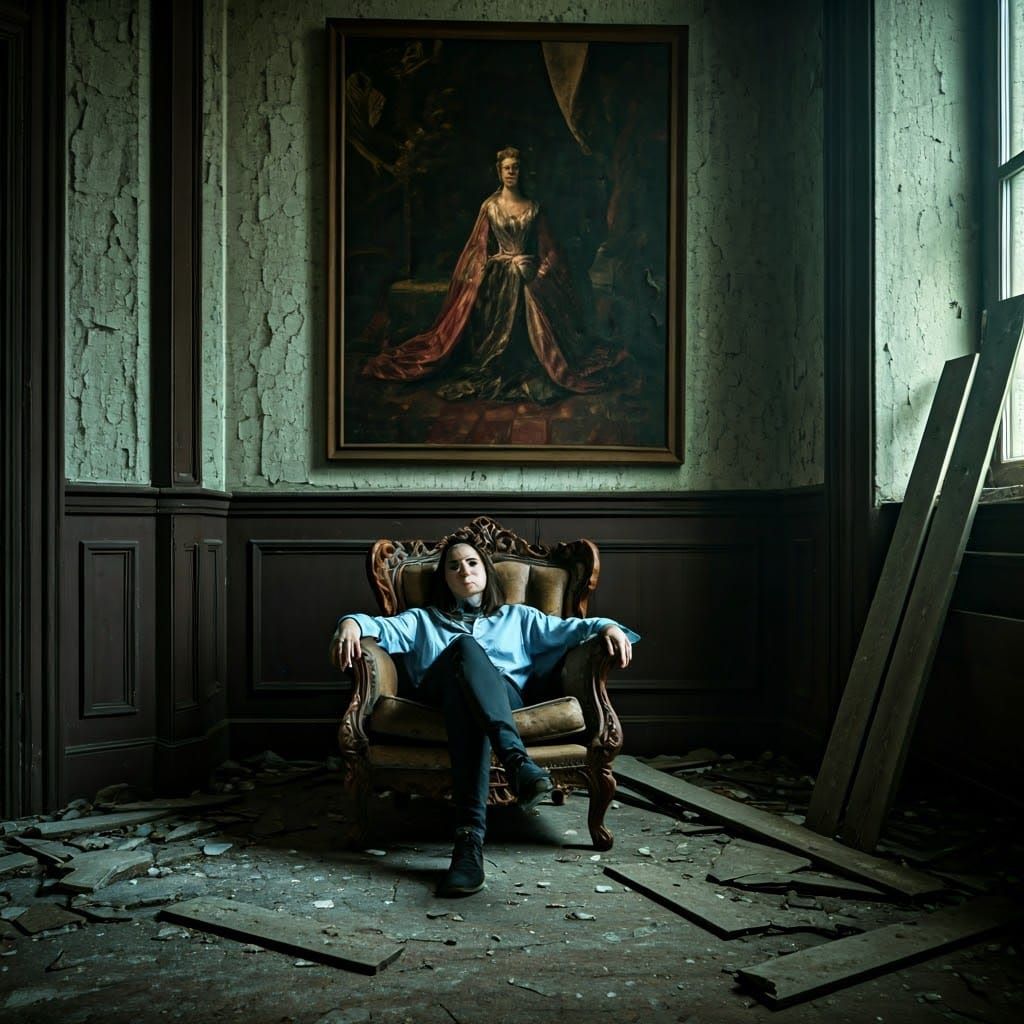 Haunting Portrait in Abandoned Home, Dark Mystical Art
