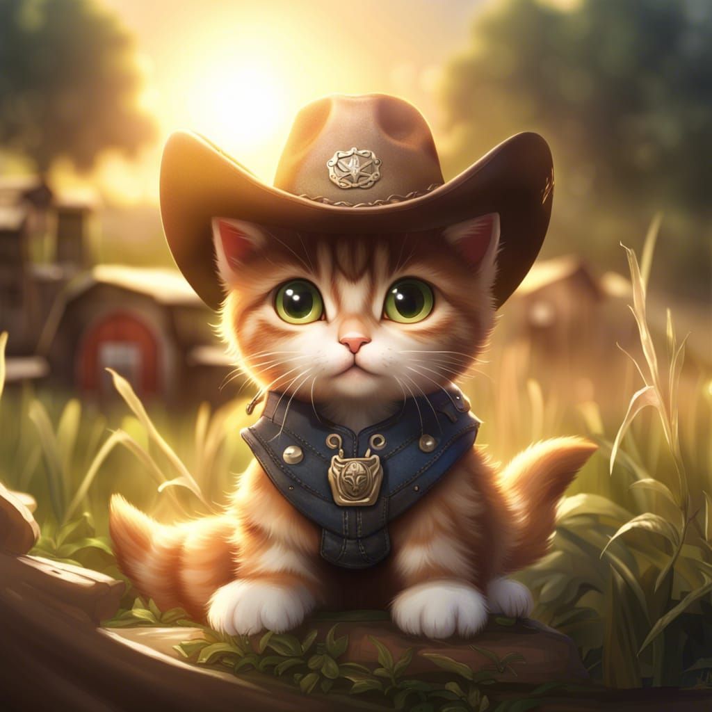 Chibi Cowboy Cat in Anime CGI Style