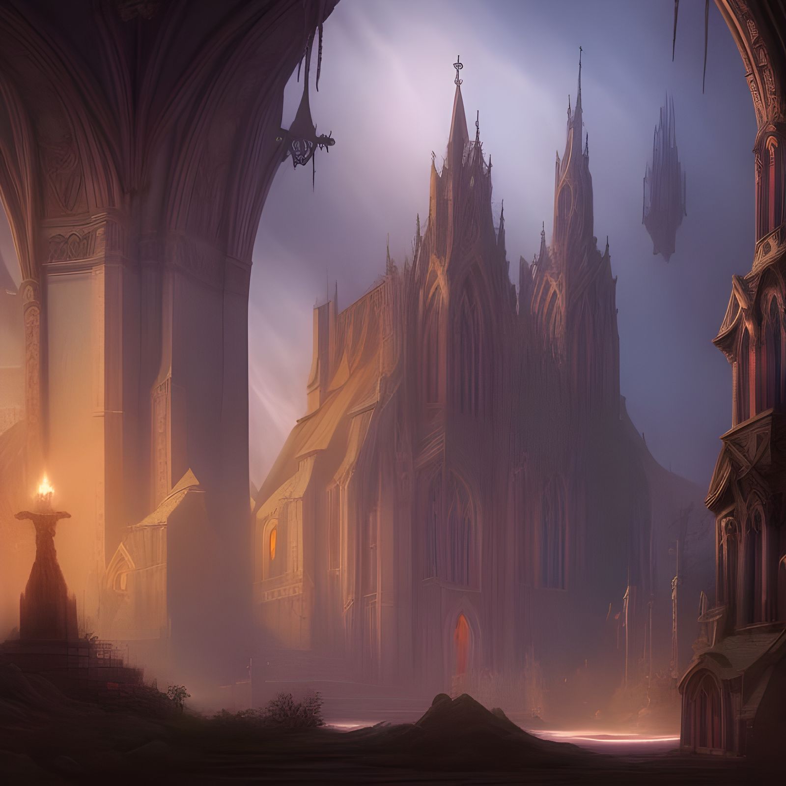 Detailed Church Matte Painting in Deep Color