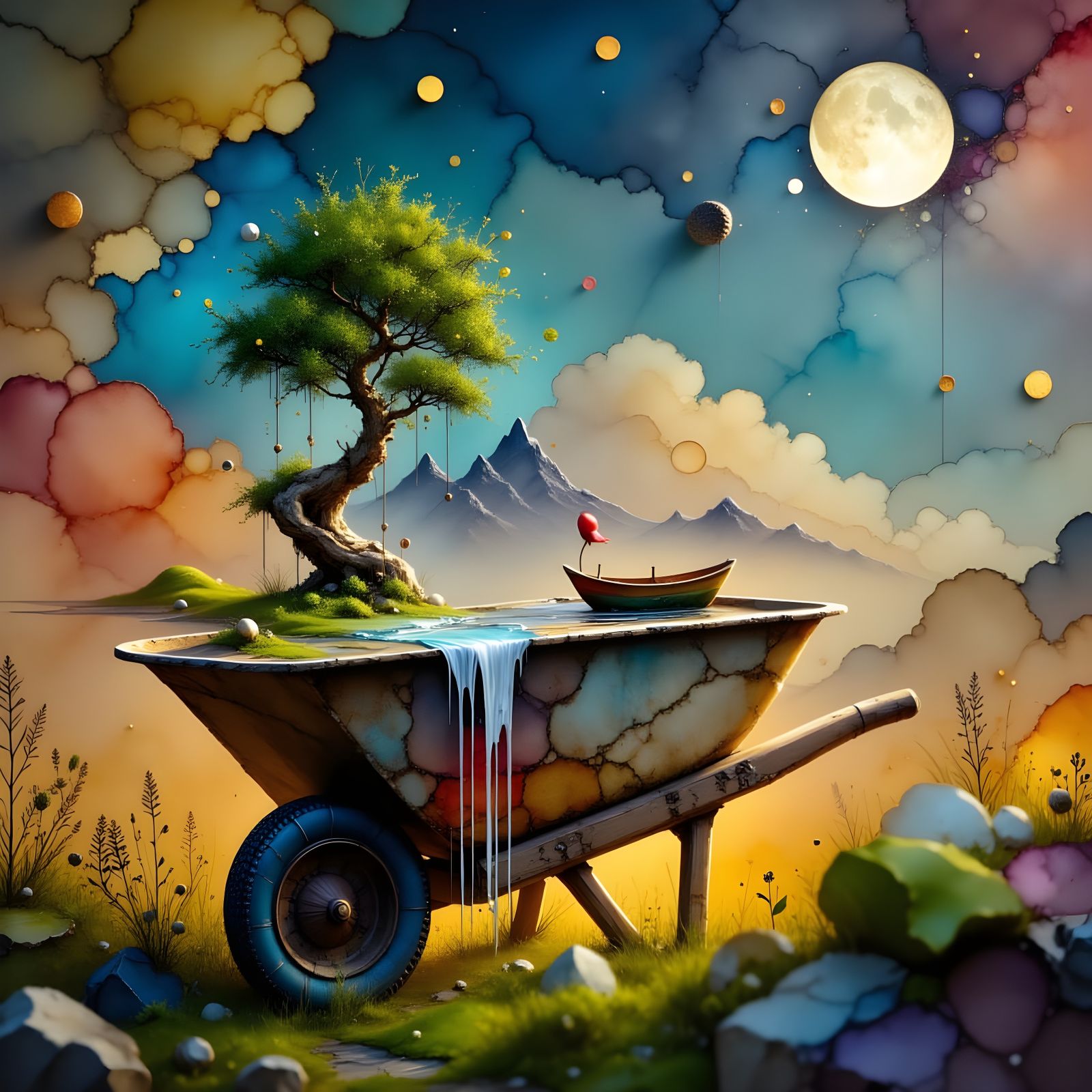 Surreal Micro-World Inside a Wheelbarrow