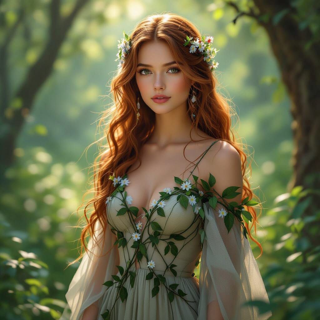 Enchanted Forest Nymph in Hyperrealistic Art Nouveau Style