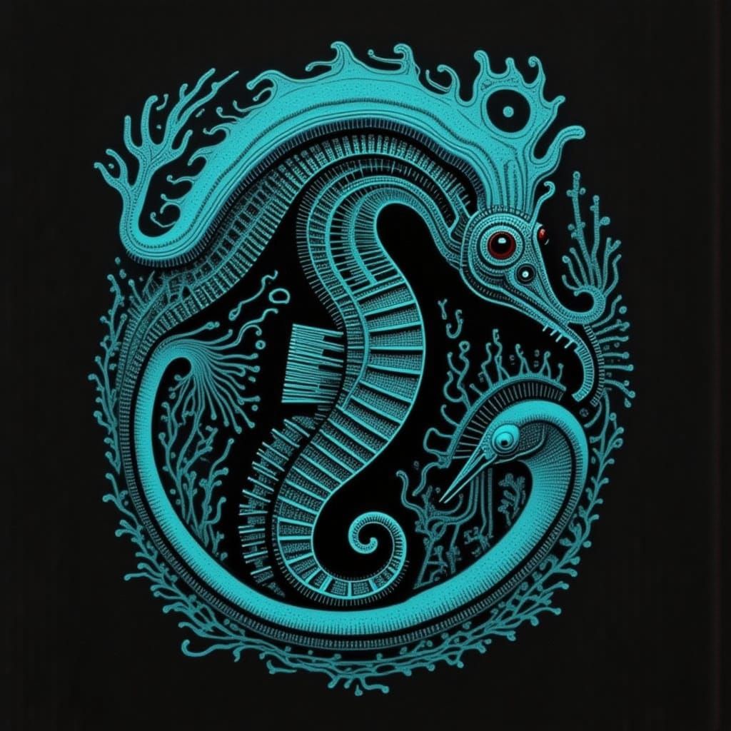 Robot Seahorse in Underwater Cybernetic Landscape