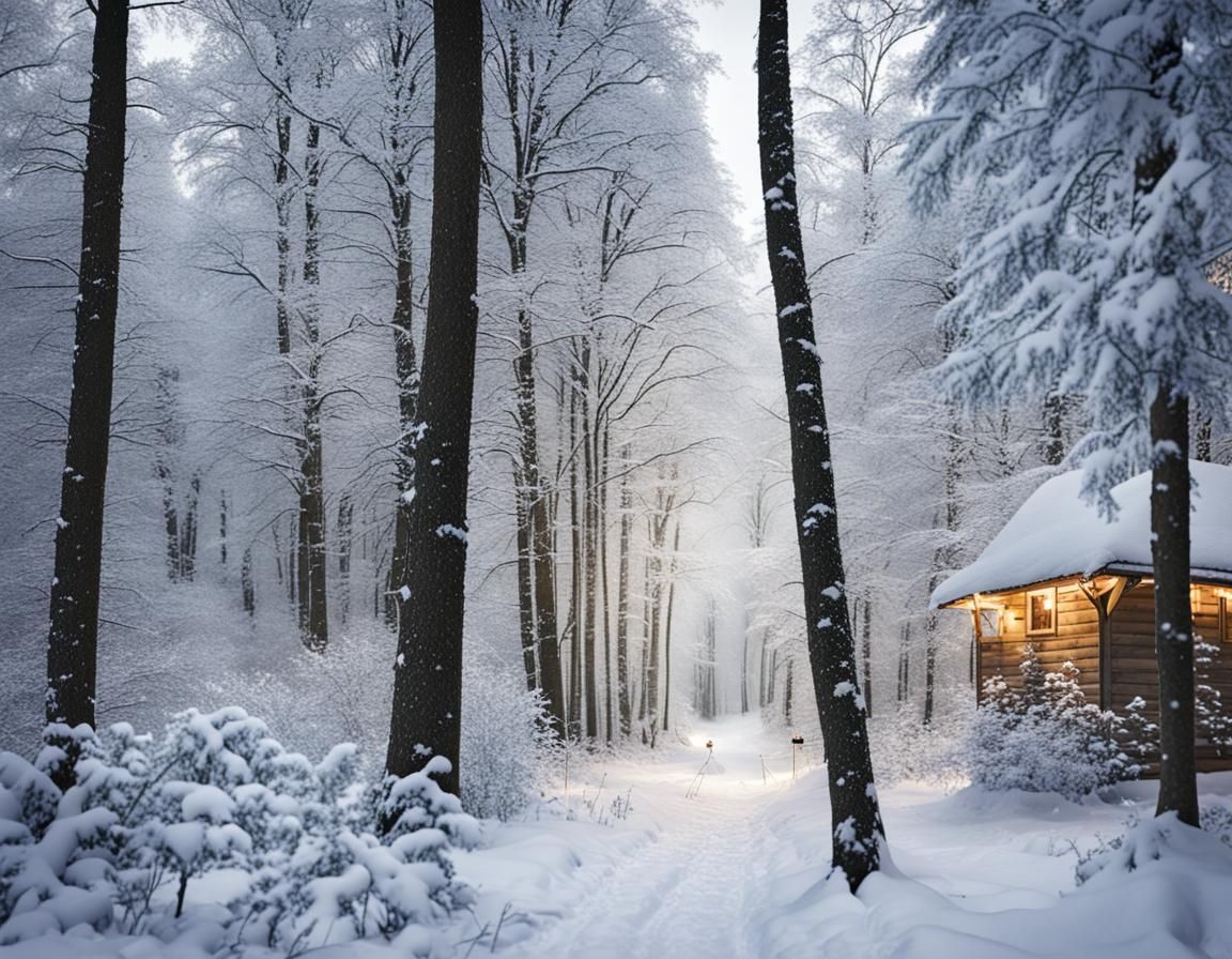 Christmas Atmosphere in Snowy Winter Forest