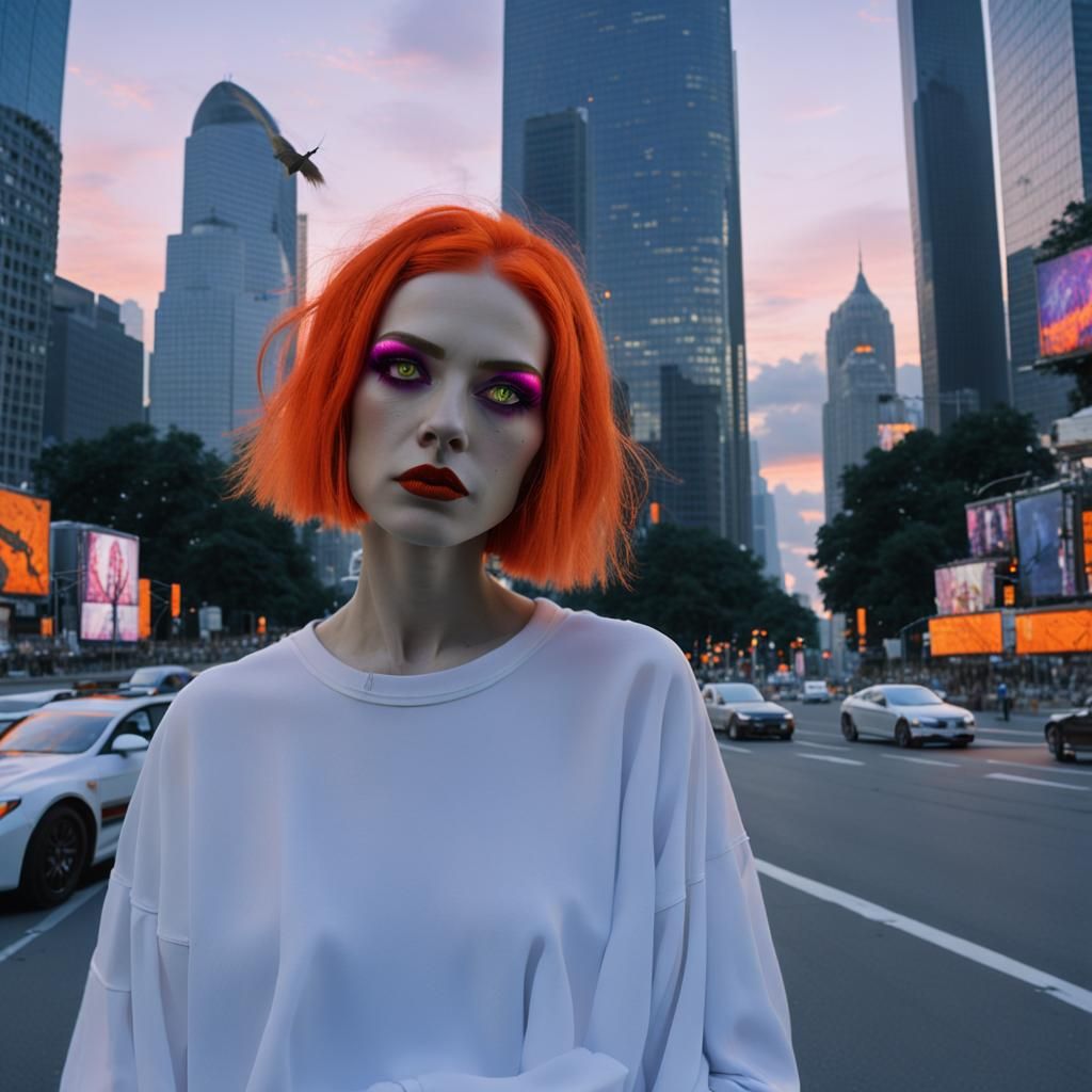 Modern Witch Visits Sacred Site in Cityscape