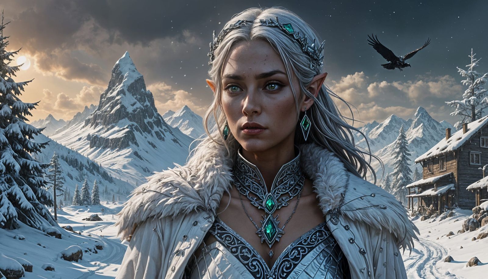 Romulan Drow Goddess Conjures Ice Sprites in Winter Landscap...