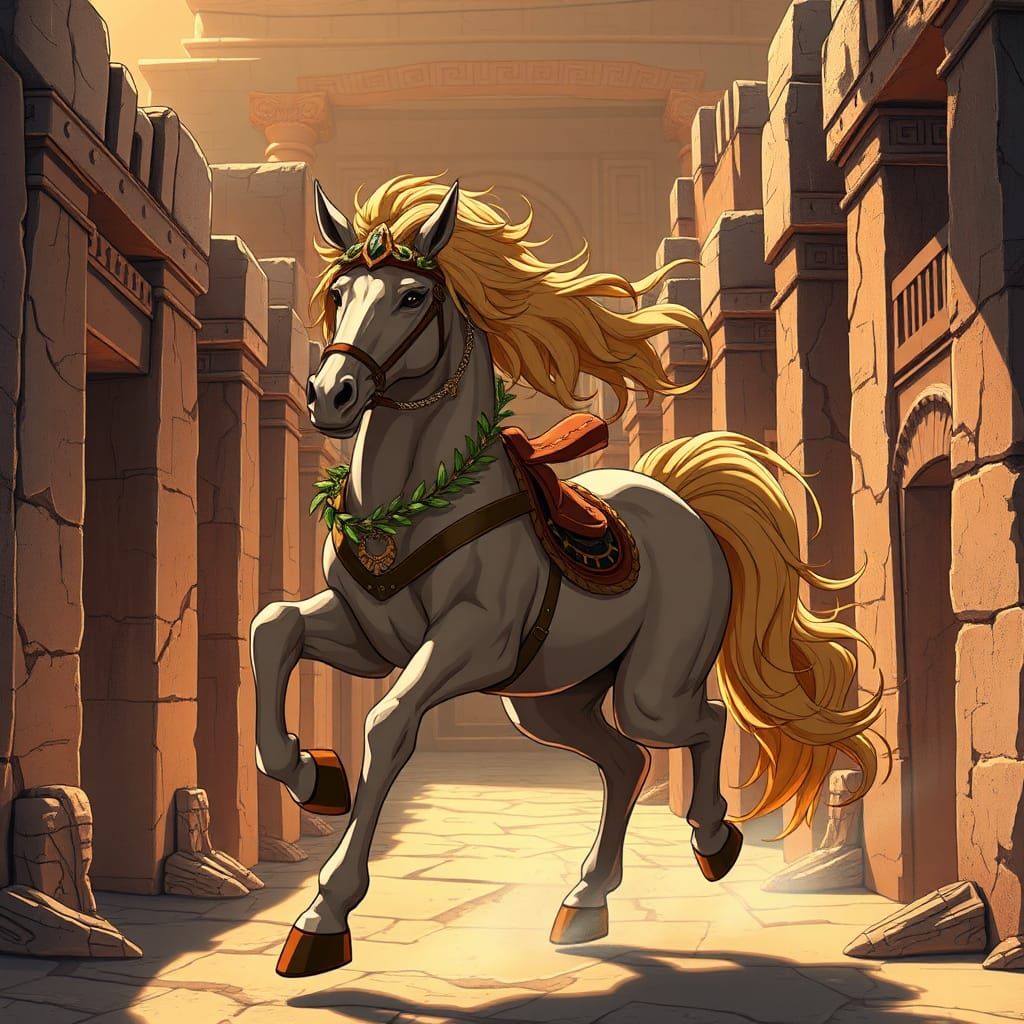 Majestic Centaur in Greek Maze: Anime Style