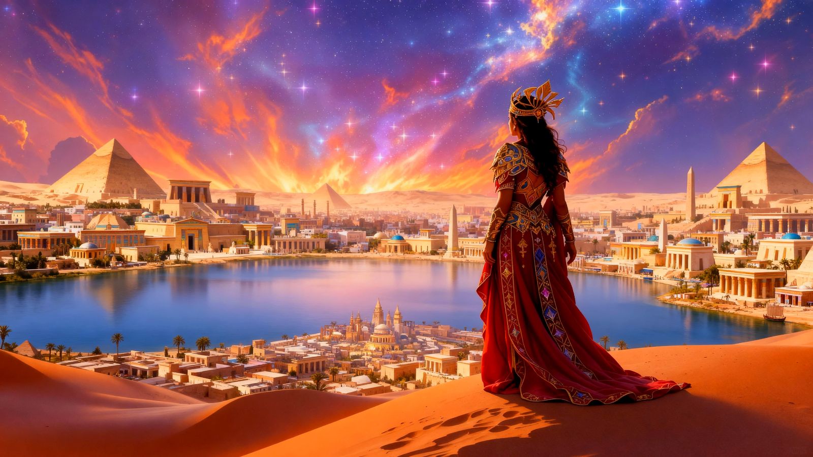 Desert Queen in Starlit Saharan Realm