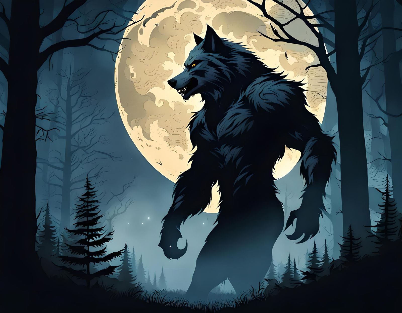 Menacing Werewolf at Night in Gothic Horror Style