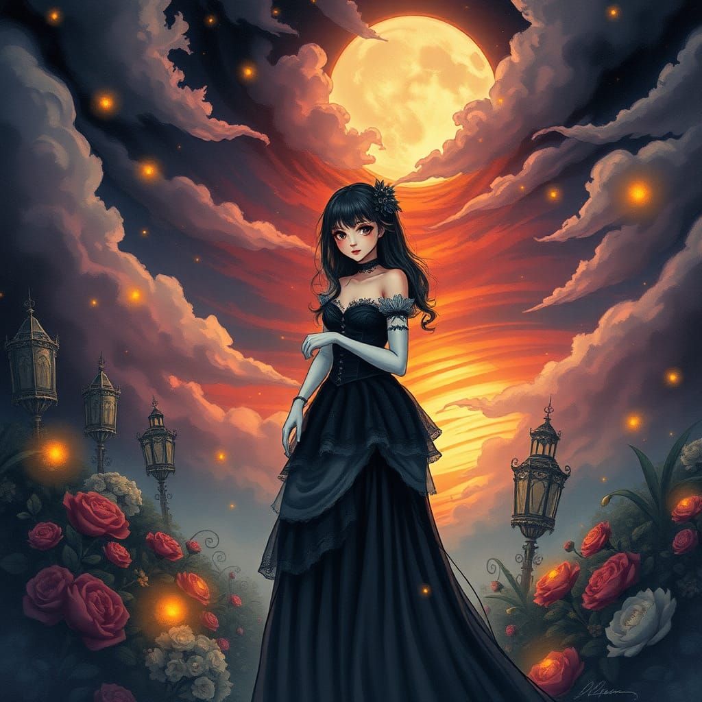 Gothic Couple in Whimsical Victorian Setting