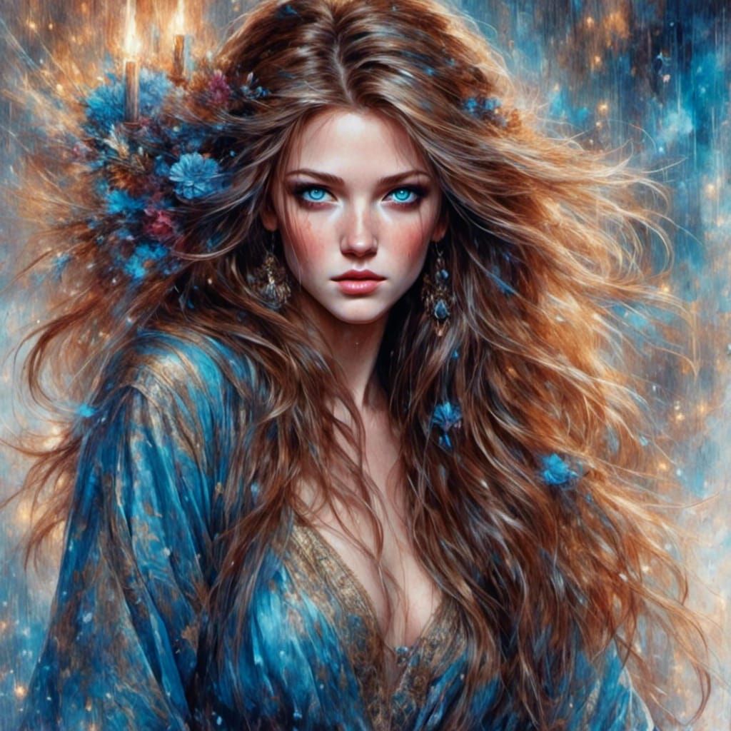 Fantasy Woman with Long Hair, Oil Painting Style