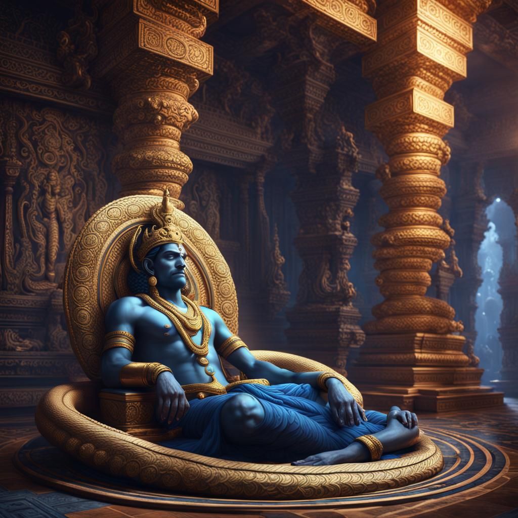 Vishnu Sleeping: Indian God in Detailed Digital Art