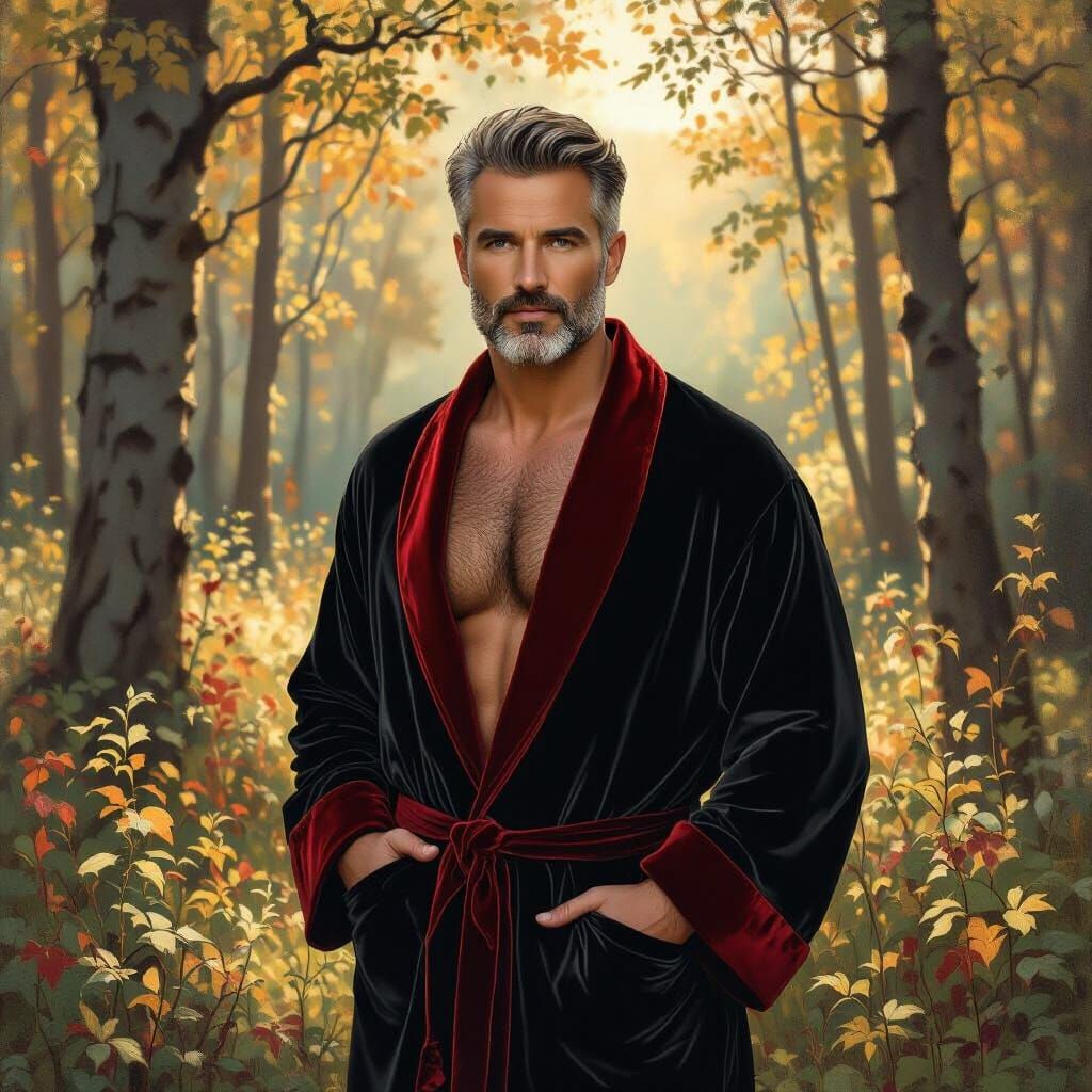 Portrait of Silver-Haired Man in Klimt Style