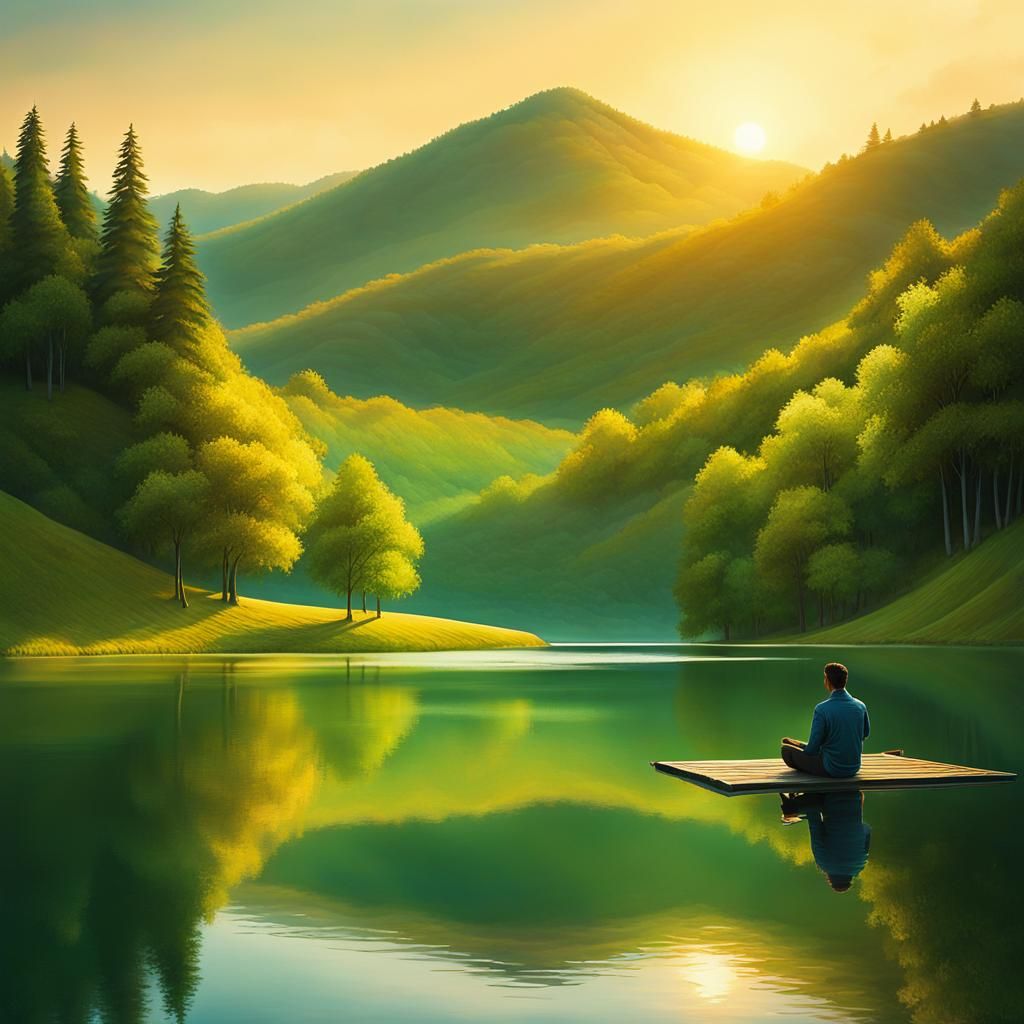 Serene Lake Landscape in Soft Brush Style