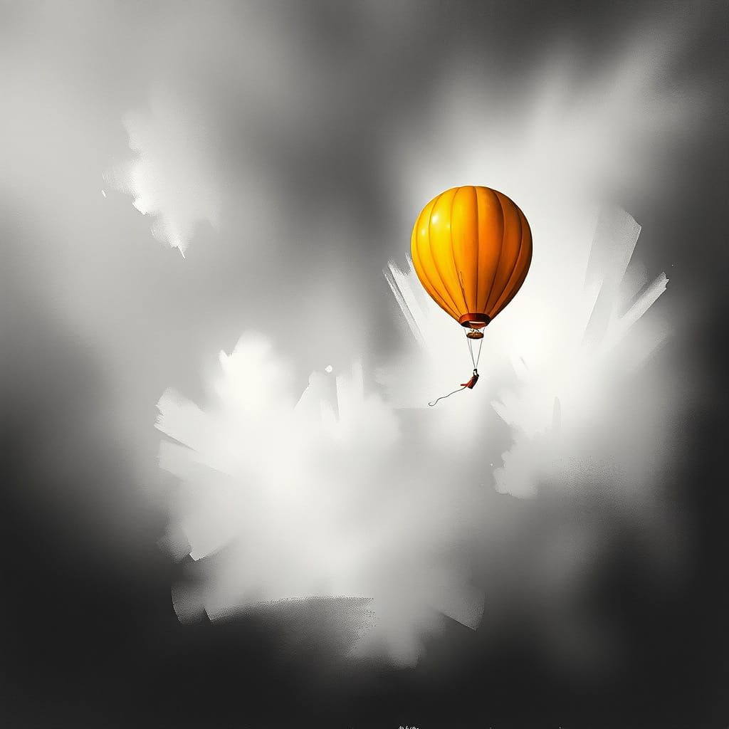 Balloon Ascends in Dreamy Watercolor Sky