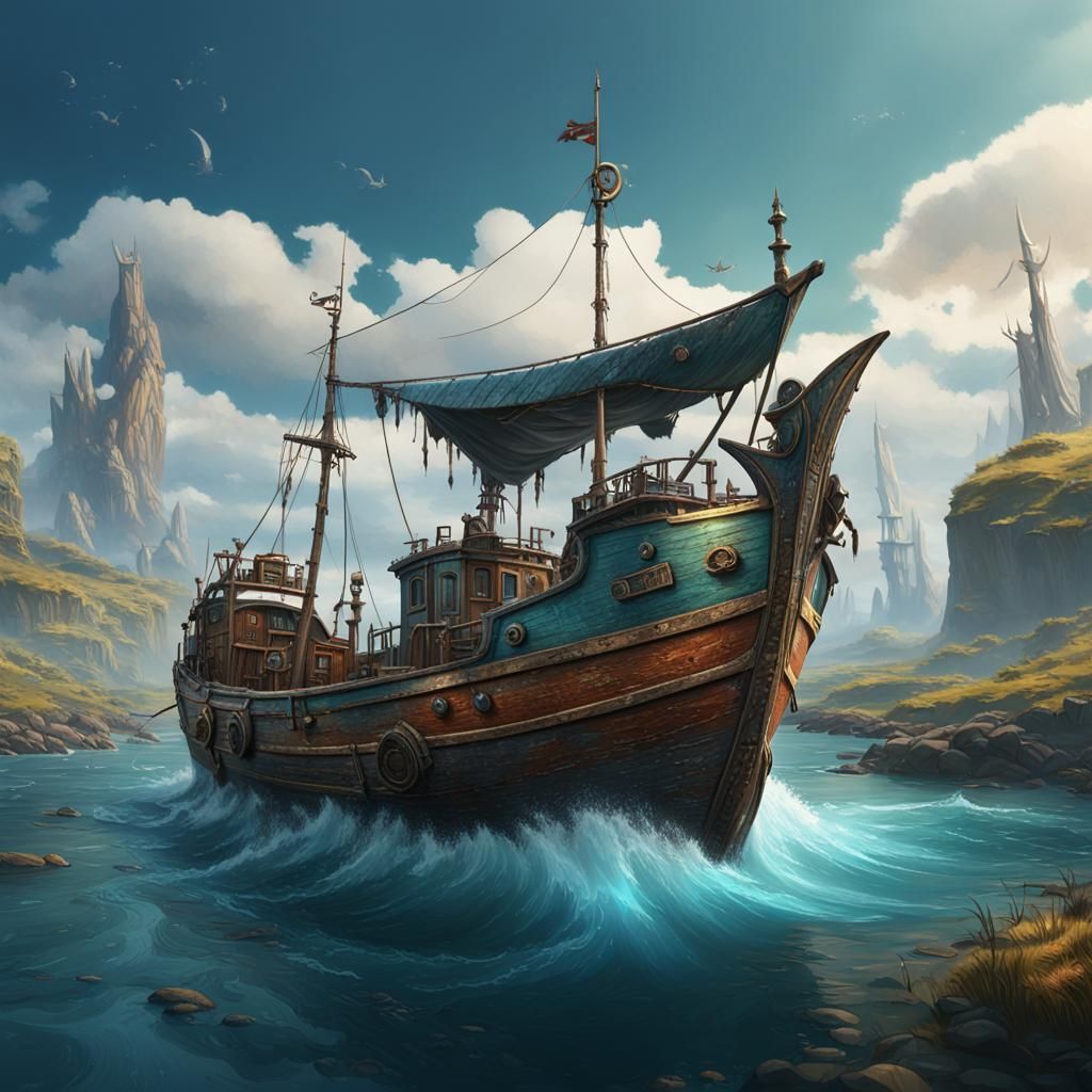 Detailed Fishing Boat Matte Painting