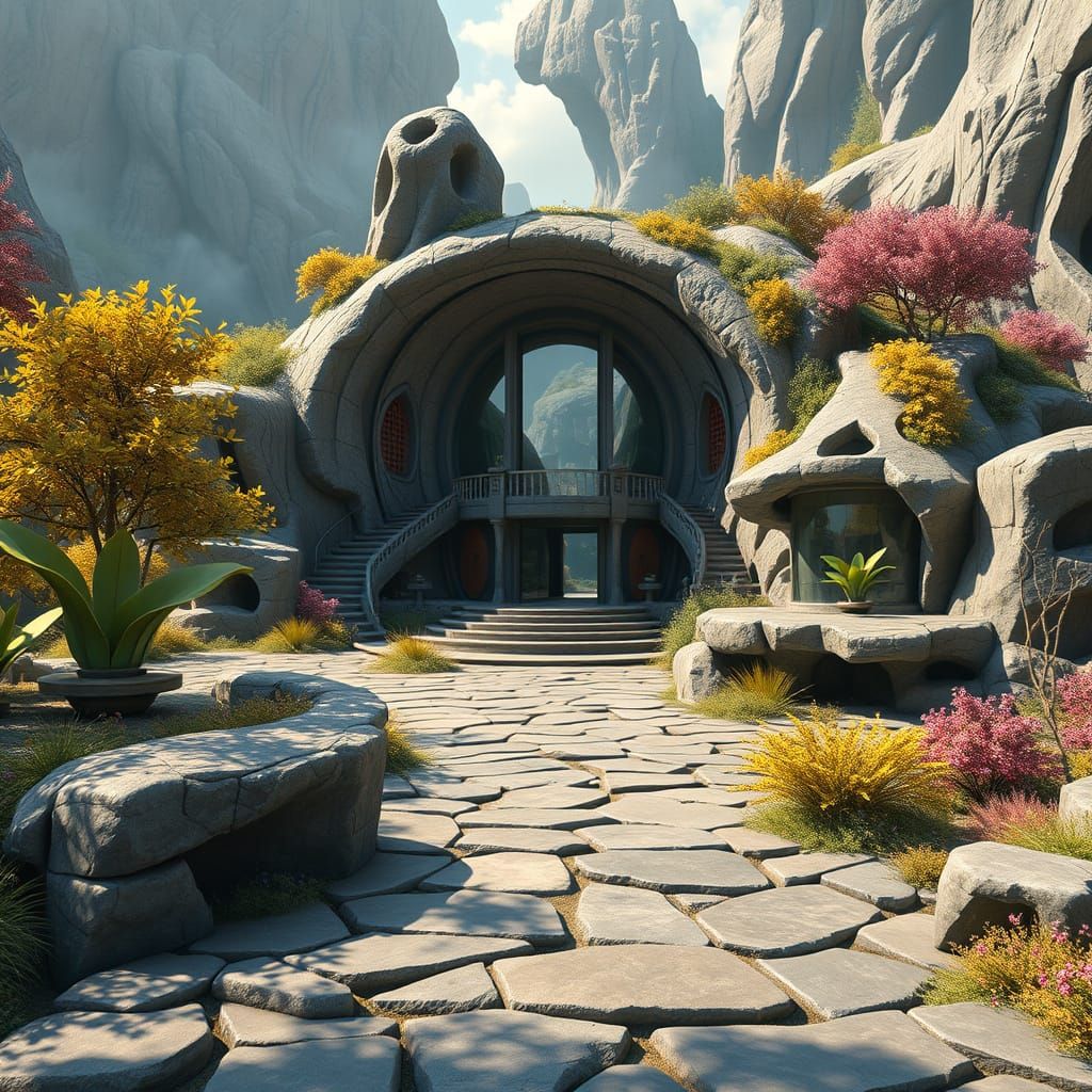 Organic Futuristic X-Men Lair in Surreal Landscape