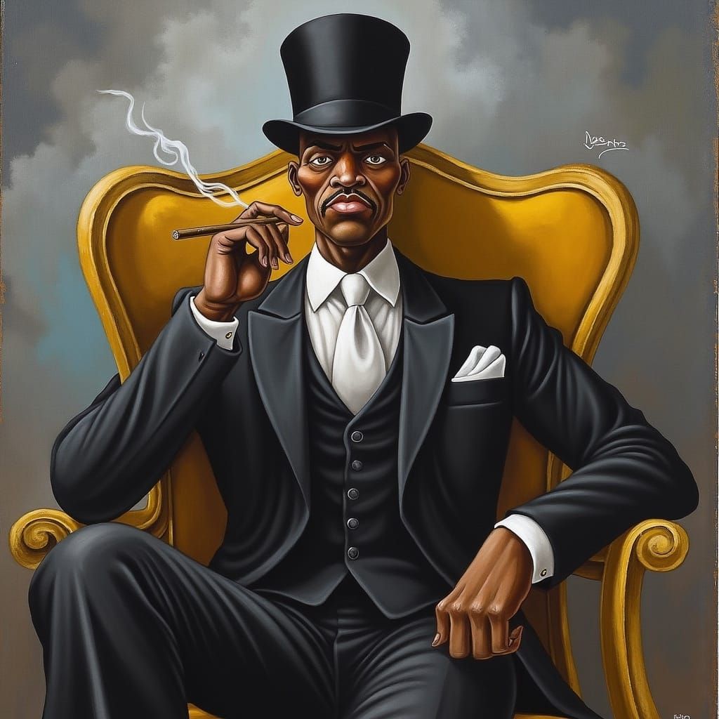 Suave African American Gentleman in Airbrush Cartoon Style
