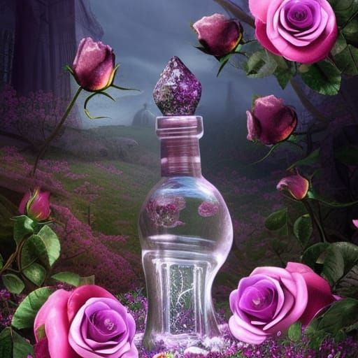 Sparkling Witch Potion Bottle with Roses