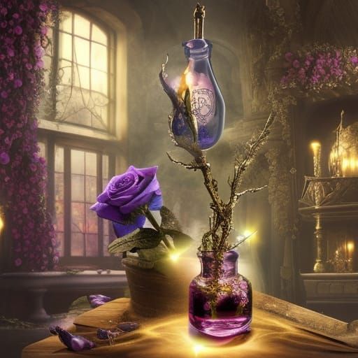 Sparkling Witch's Potion Bottle with Roses