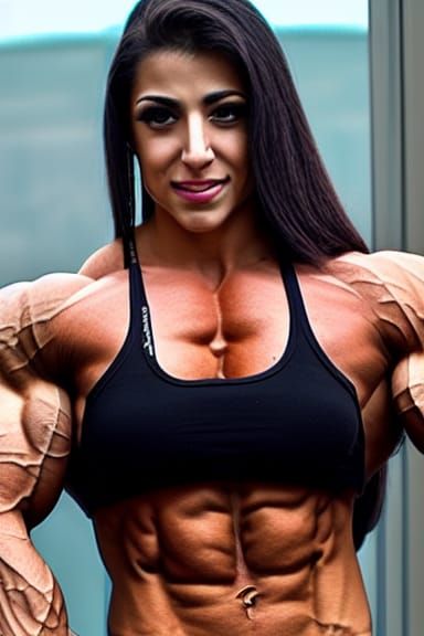 Muscular Arab Female Bodybuilder with Defined Abs