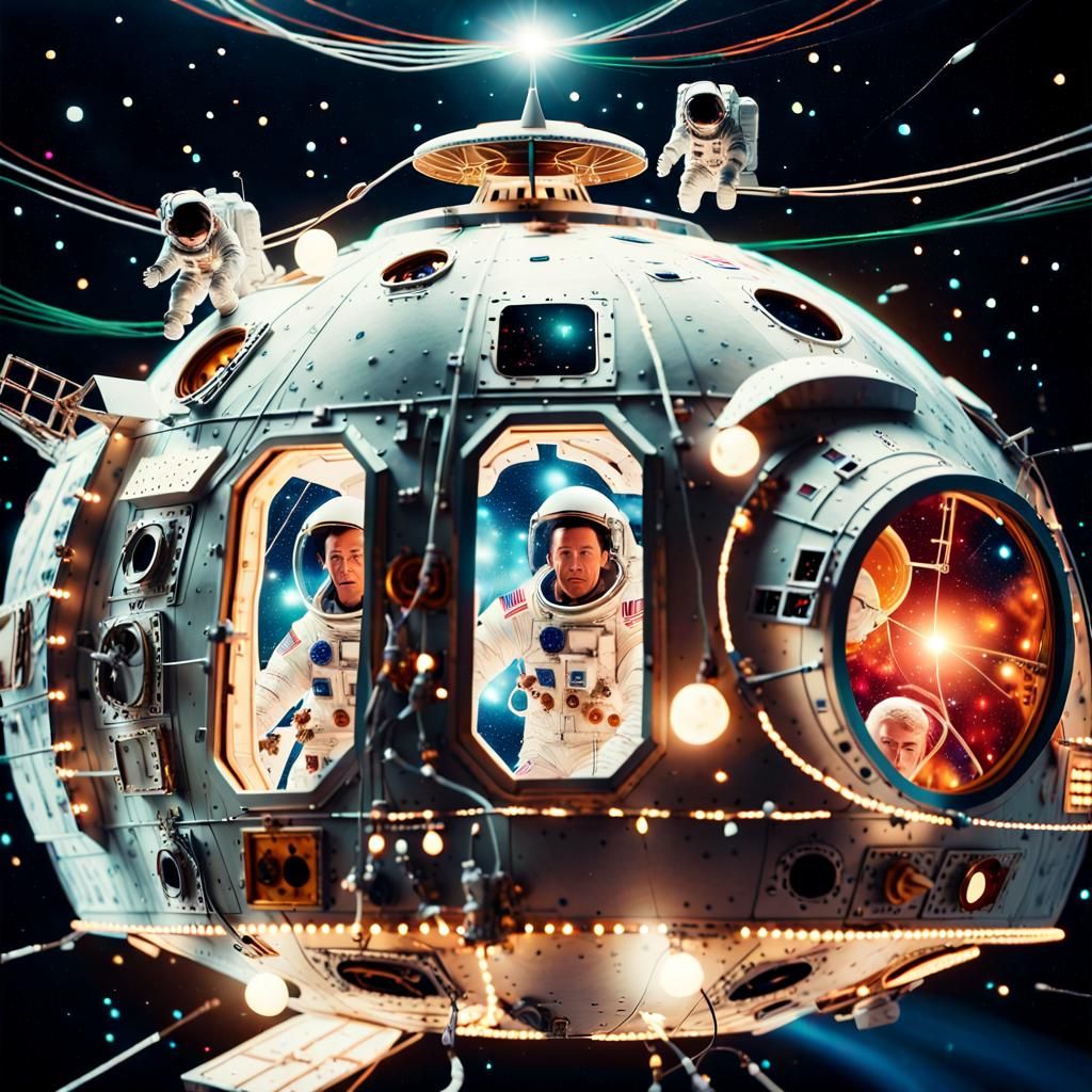 Retro-Futuristic Christmas Apollo 13 in Space