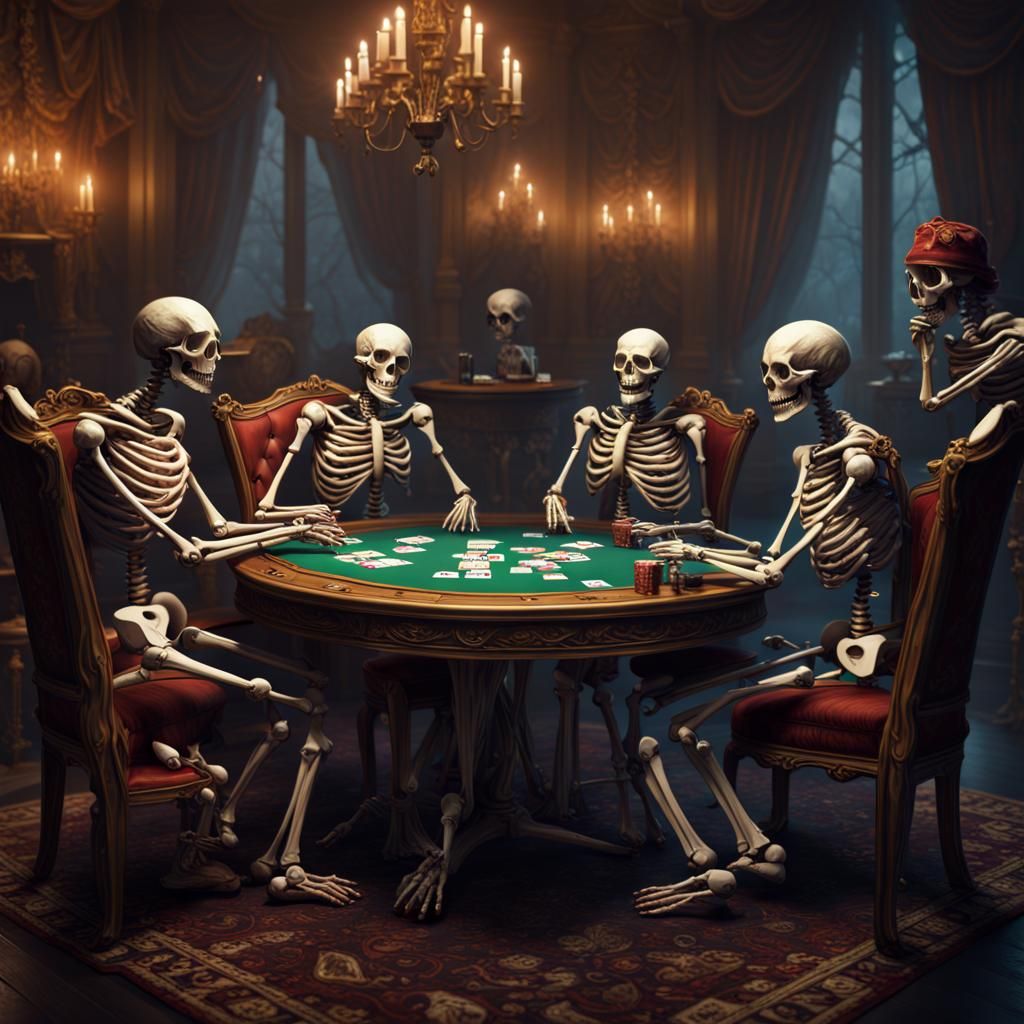 Skeletons Playing Cards: Detailed Matte Painting