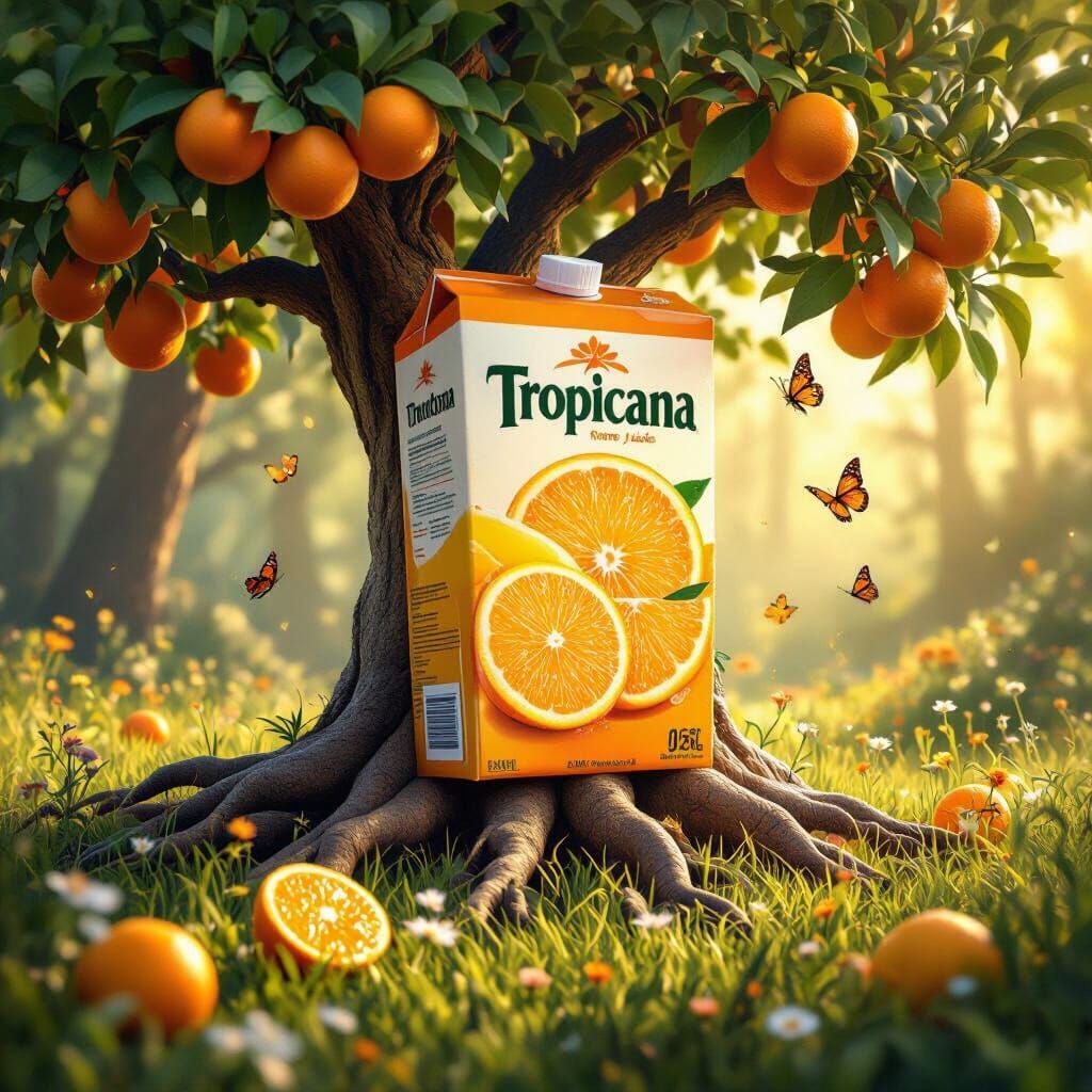 Giant Orange Juice Box Emerges in Enchanted Forest