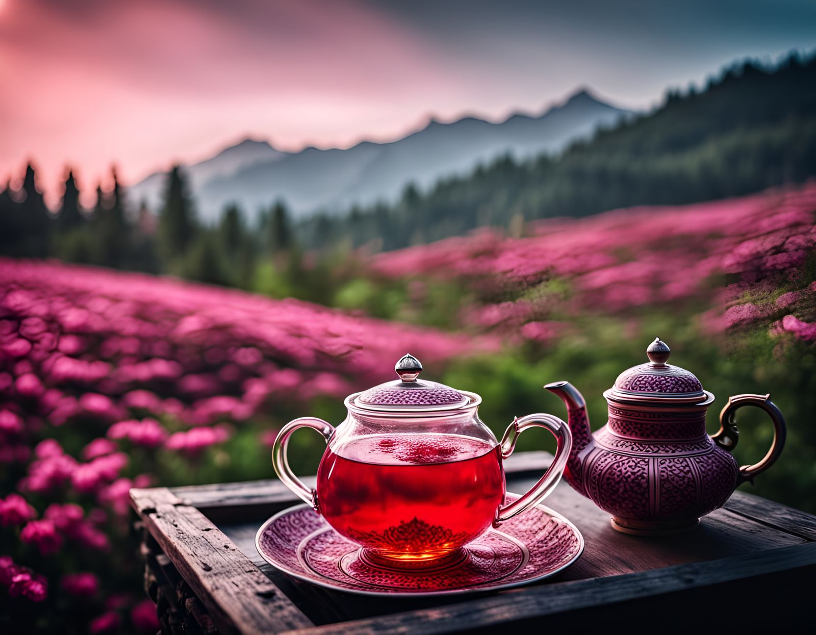 Relaxing Kashmiri Pink Chai Tea Landscape