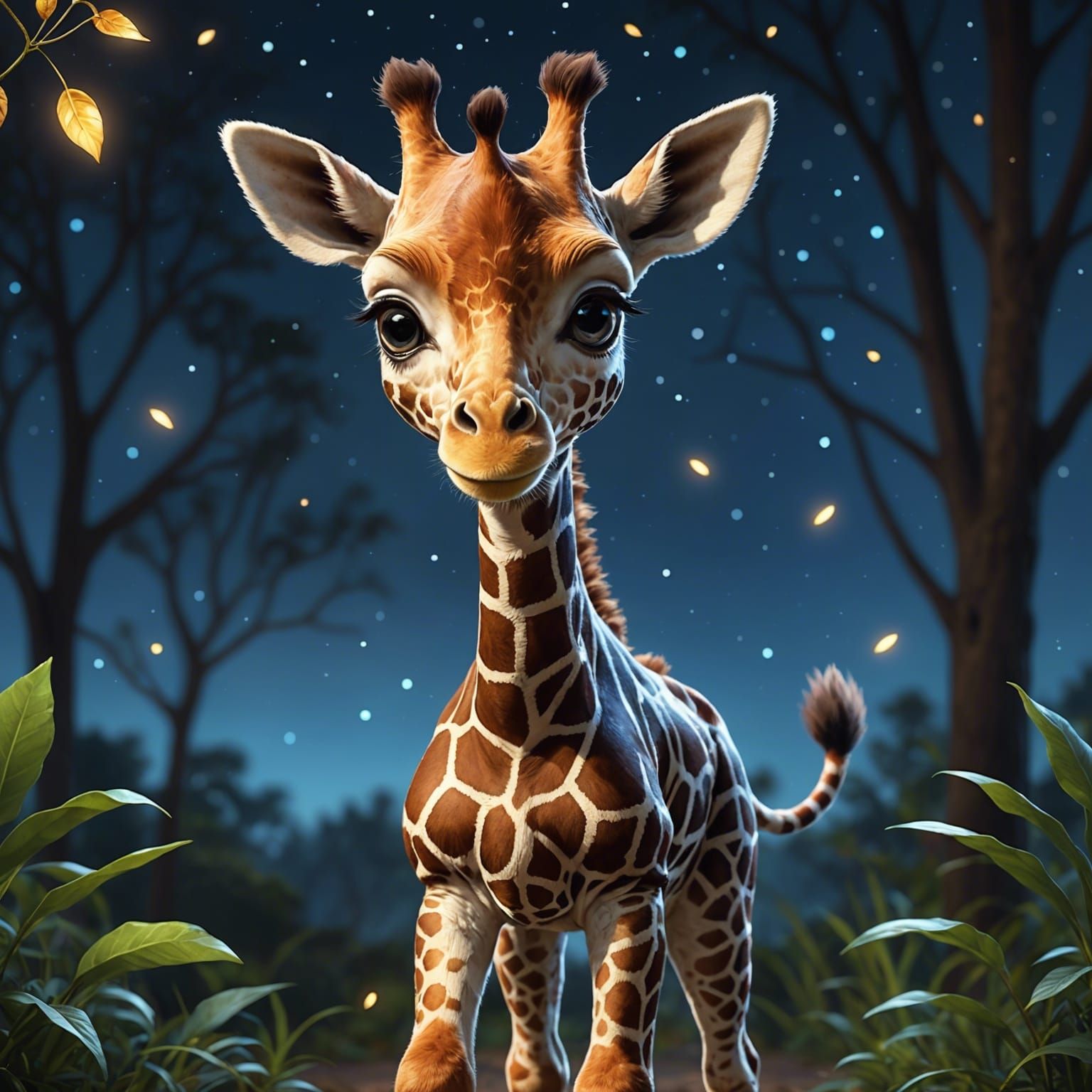Adorable Giraffe in Enchanting Digital Art Style