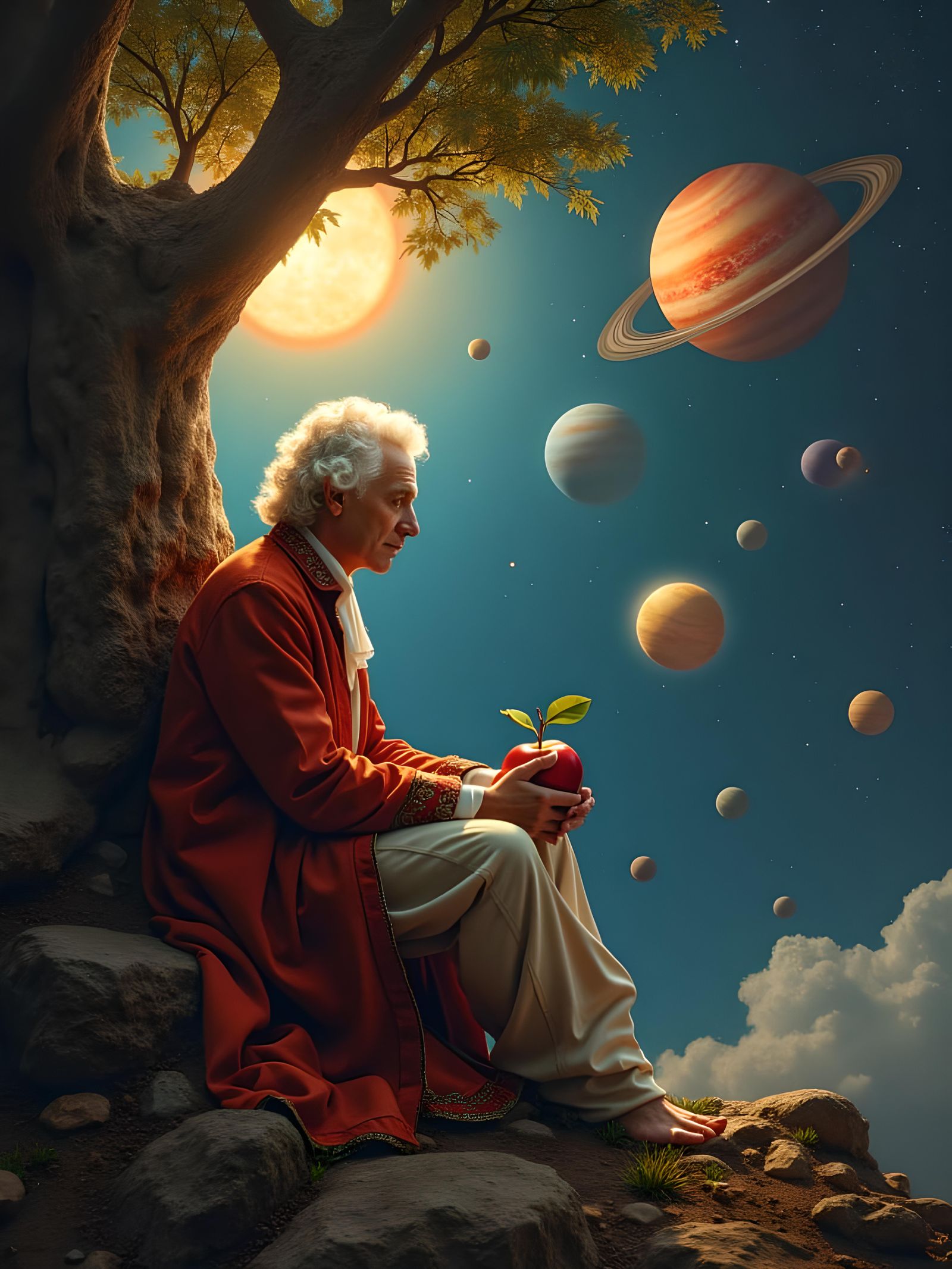 Newton, Apple Tree, and Cosmic Gravity Display