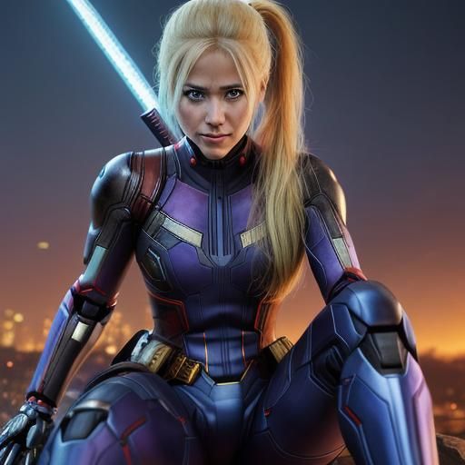 Lady Deadpool in Intricate Mecha Suit, Digital Art