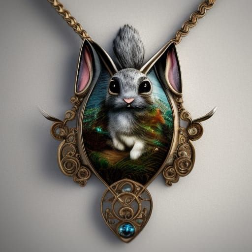 Cute Rabbit Necklace in Detailed Digital Art
