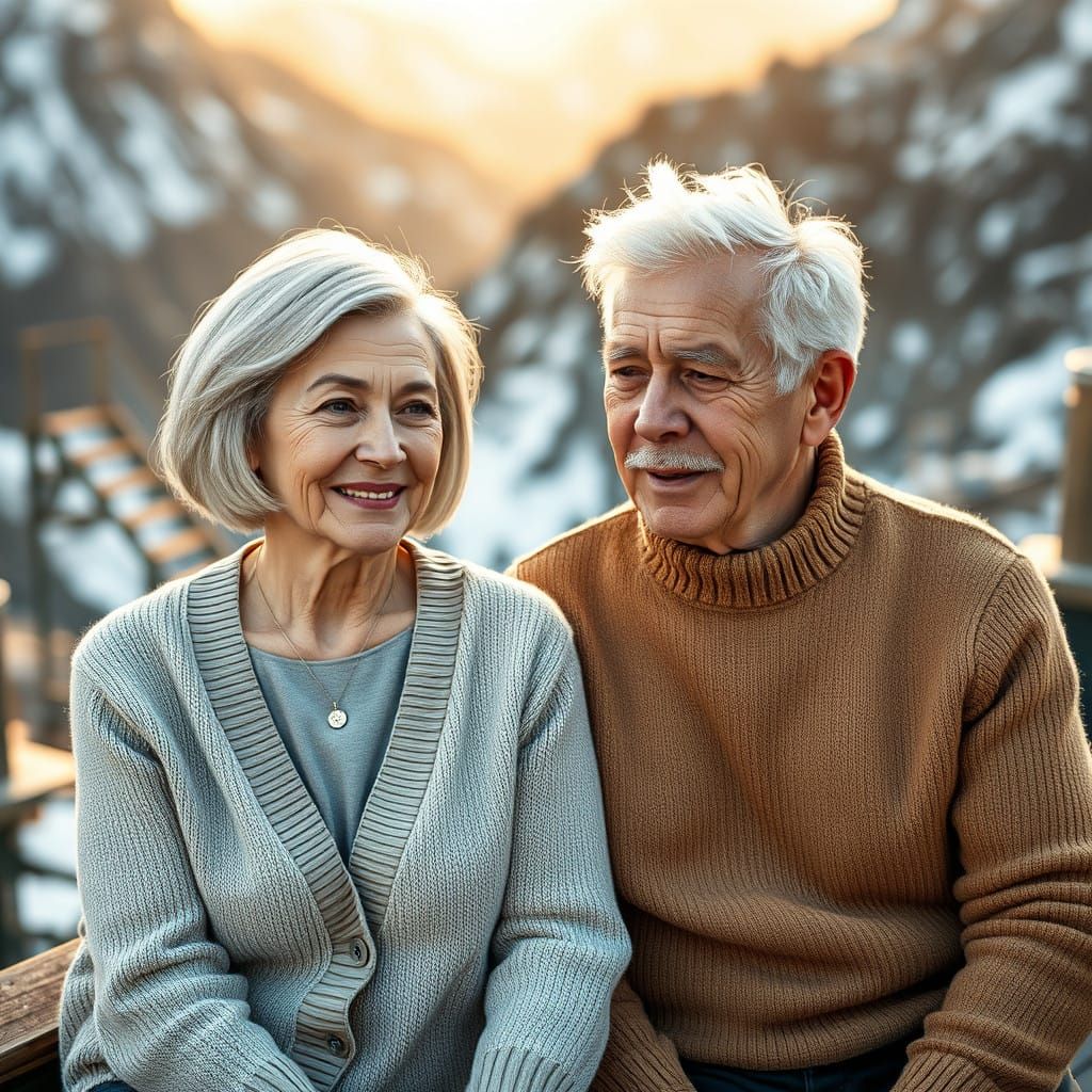 Serene Elderly Couple in Cozy Mountain Retreat