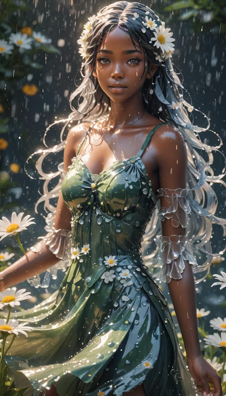 Water Nymph Surrounded by Daisies in 3D Anime Art