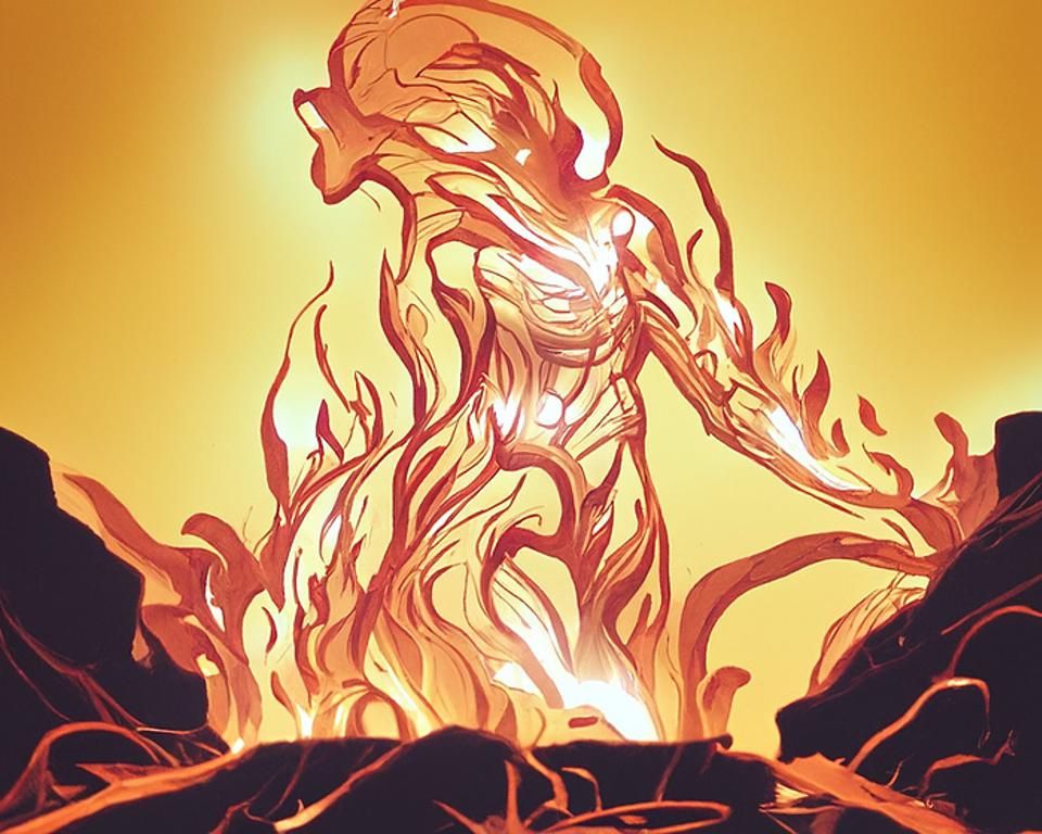 Fiery Humanoid Elemental Digital Artwork