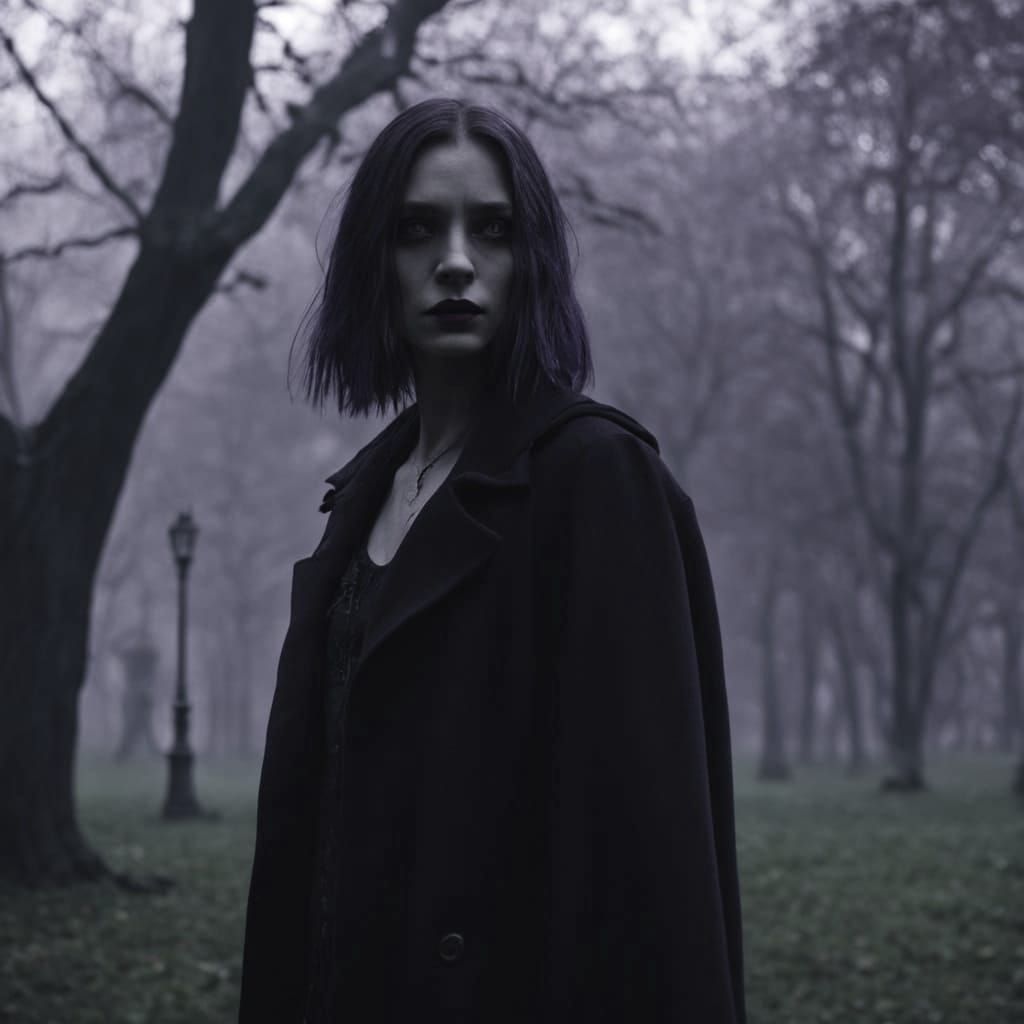 Creepy Realistic Vampire Lurking in Dark Park