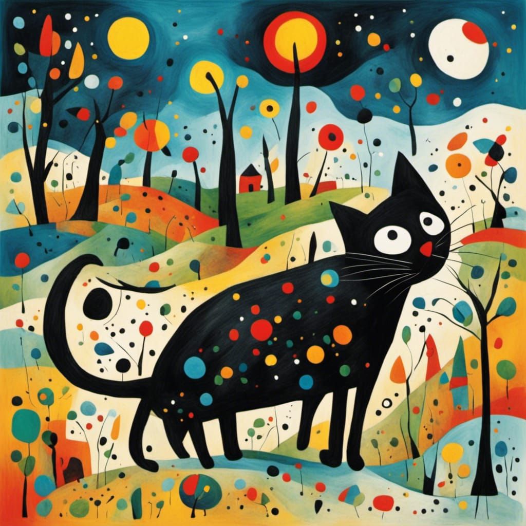 Wild Black Cat in Surrealist Style