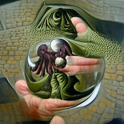 Cthulhu Mirrored in Escher-Style Reflecting Sphere