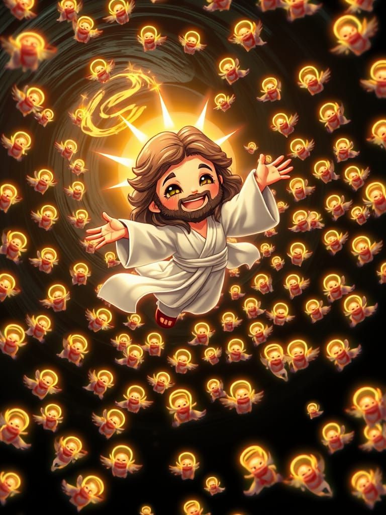 Chibi Jesus Welcomes Saints in Anime Style