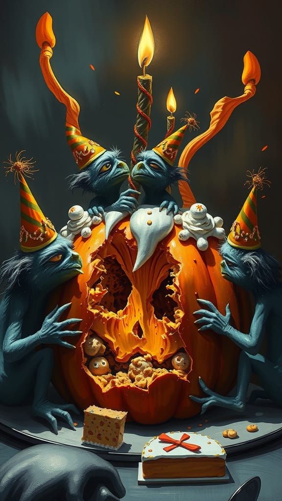 Grinches Devour Pumpkin Cake In Halloween Style