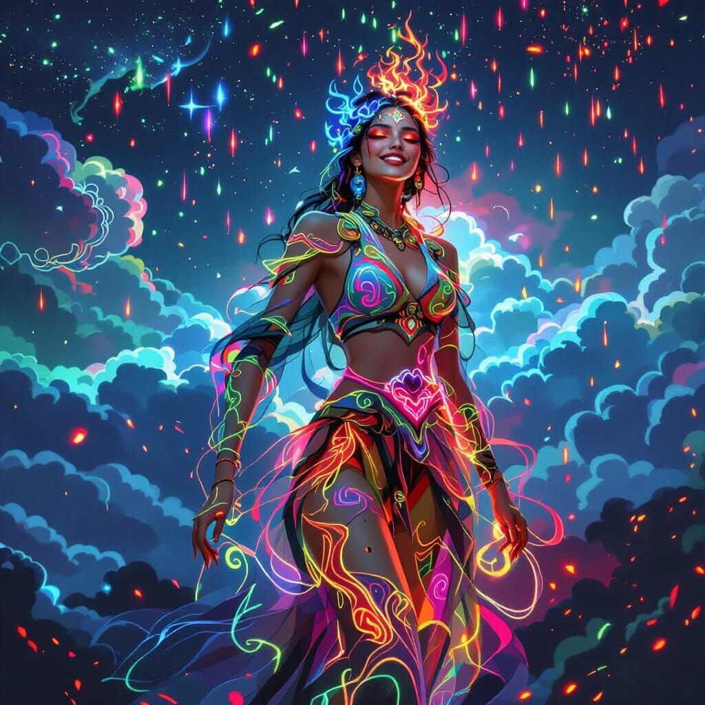 Neon Demoness in Flowing Garments Digital Art