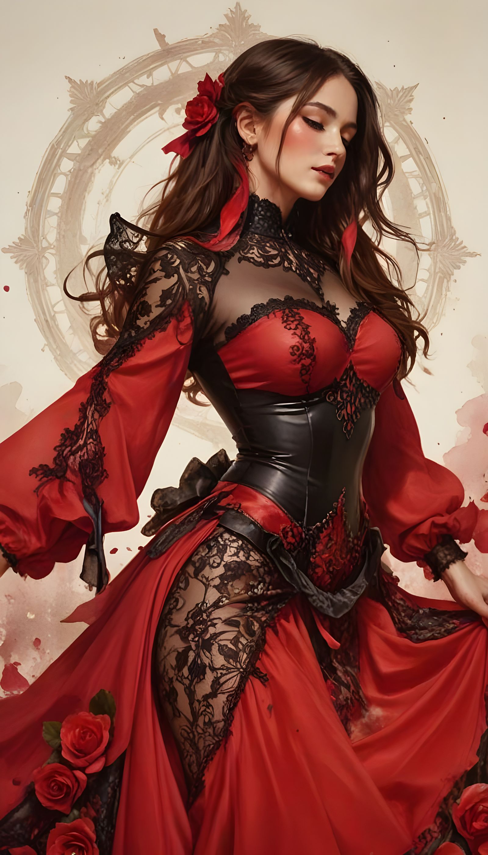 Flamenco Dancer in Watercolor with Rose Petals