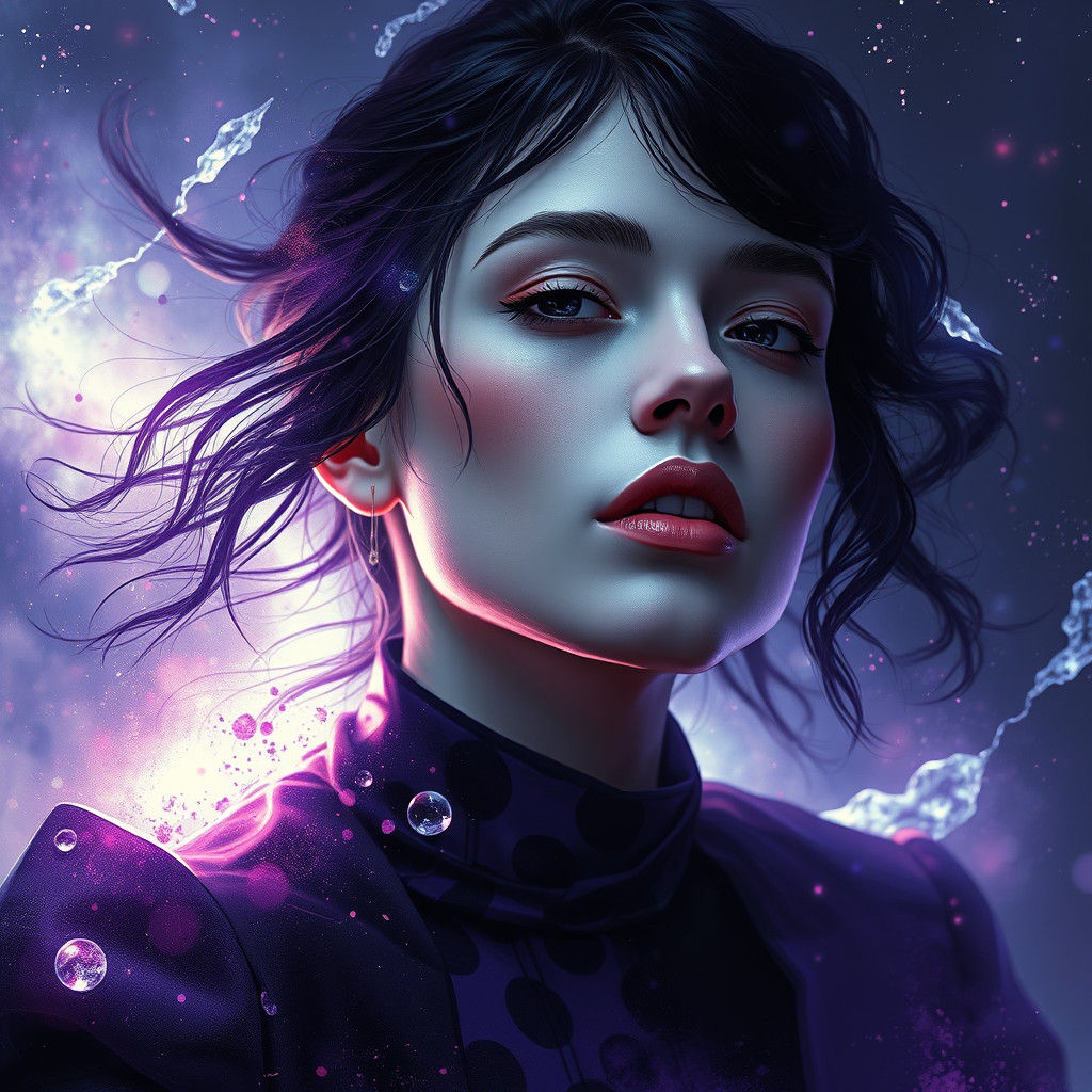 Ethereal Cosmic Portrait in Dark Purple and Blue