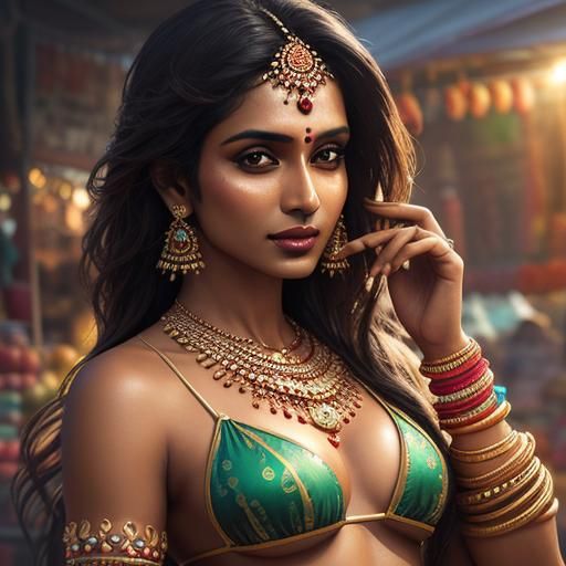 Indian Girl Selling Jewelry: Hyperrealistic Splash Art