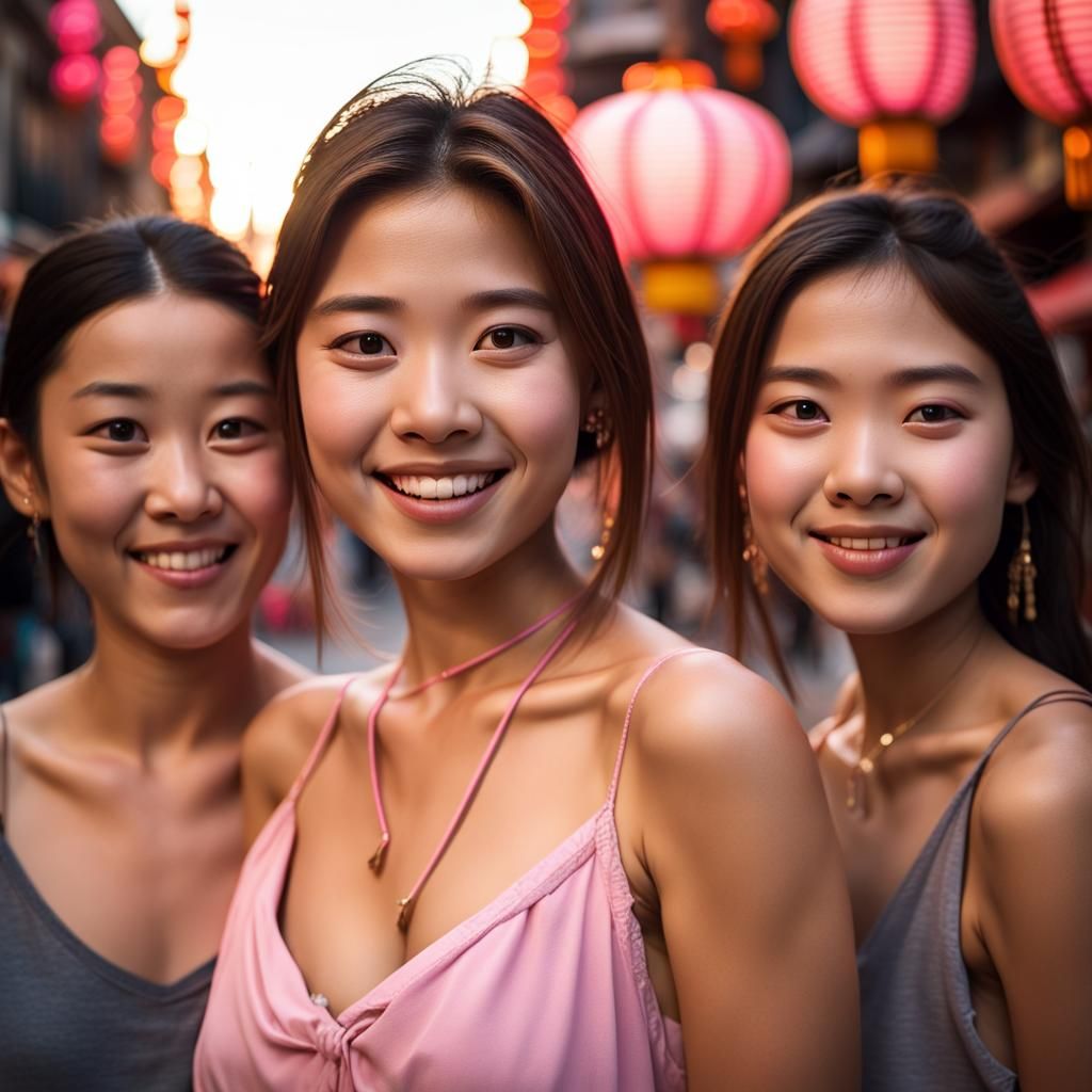 Beautiful Woman Smiling in Chinatown Street Photography