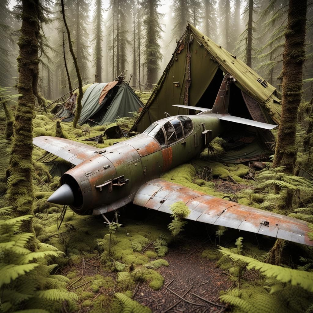 Rusted Fighter Plane in Forest