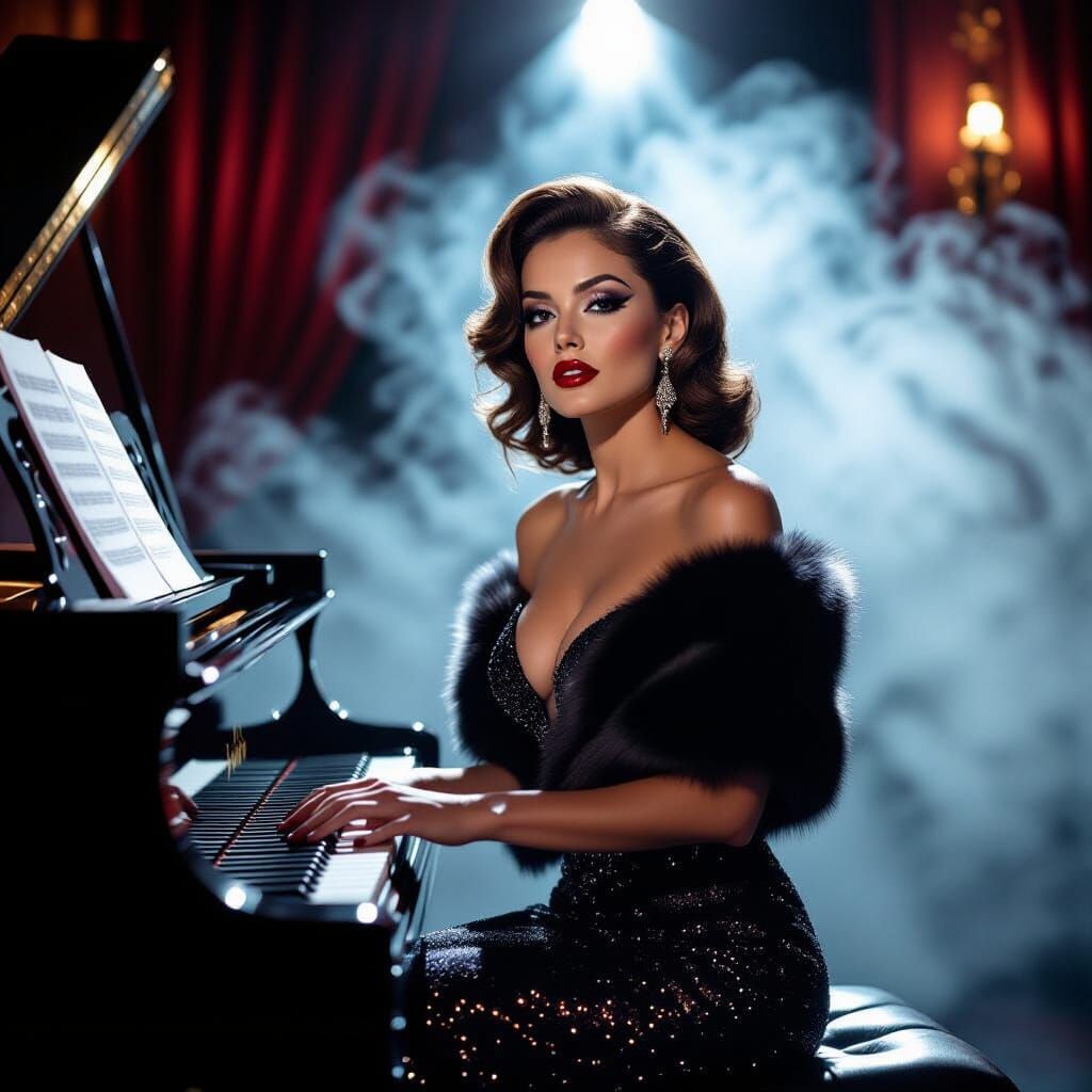 Hollywood Starlet Plays Piano in Smoky Jazz Club