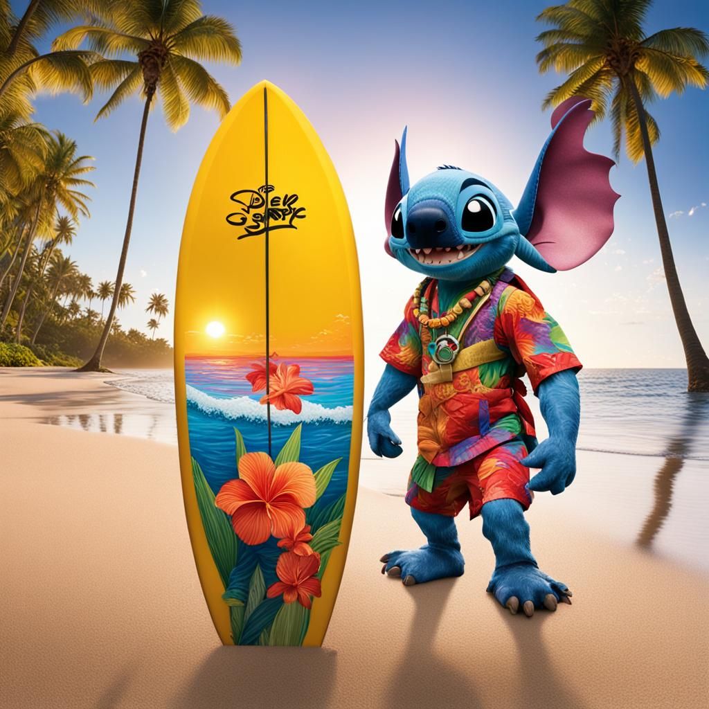 Stitch Surfing at Sunrise: A Colorful Portrait