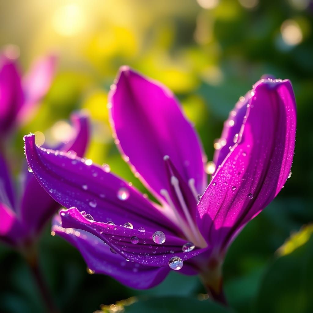 Dew-Kissed Purple Petals in Natural Light